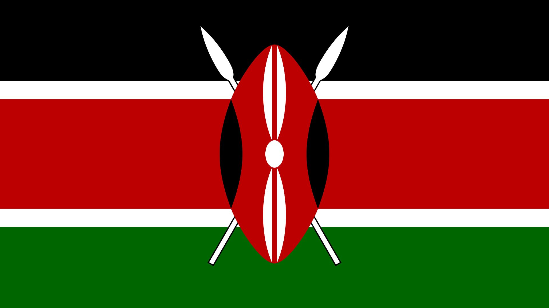 A Bandeira do Quênia possui como símbolo um escudo cruzado por duas lanças e é composta pelas cores: preto, vermelho, verde e branco.