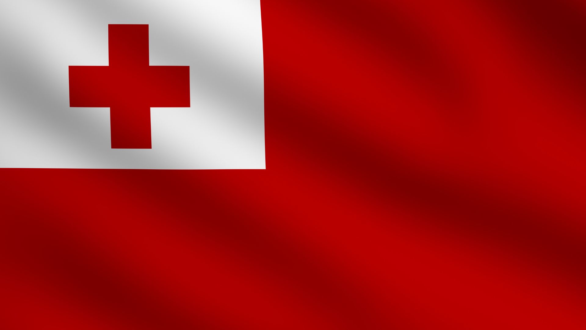 A bandeira de Tonga possui um desenho que consiste em um retângulo com fundo vermelho. Na parte superior esquerda há um retângulo de cor branca e sobre ele, há uma cruz grega vermelha.