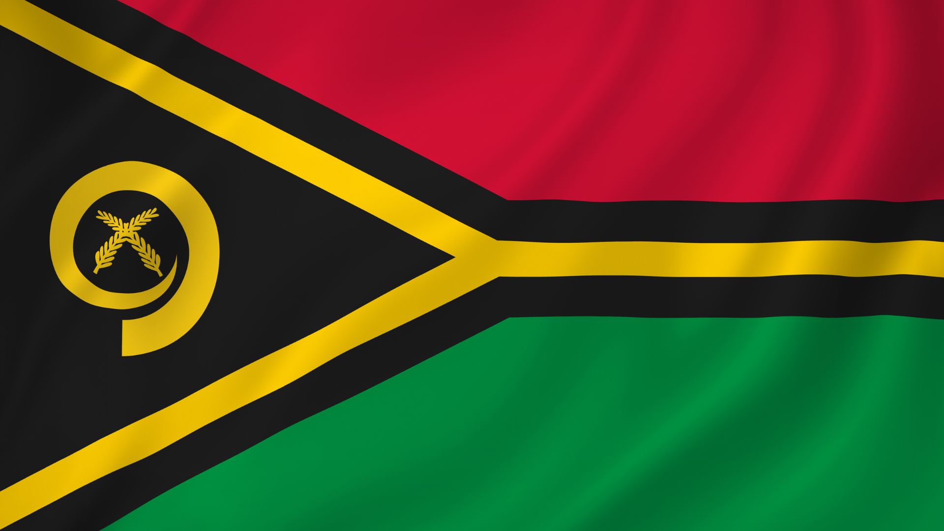 A bandeira de Vanuatu é composta pela cor verde, que representa a natureza, a cor vermelha, que representa o sangue dos que lutaram pela independência, o amarelo, que representa a religião majoritária de Vanuatu (cristianismo), e o preto, que representa o povo.