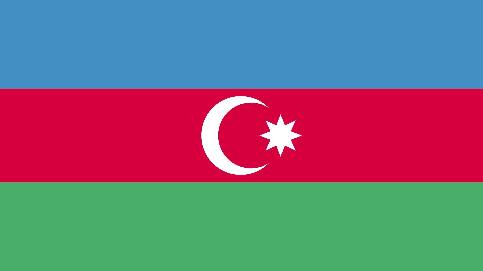 A bandeira do Azerbaijão é uma bandeira tricolor composta por três faixas horizontais de tamanho igual, sendo azul a superior, vermelha a central e verde a inferior. No centro da faixa vermelha, aparecem uma lua crescente branca e uma estrela de oito pontas também de cor branca.