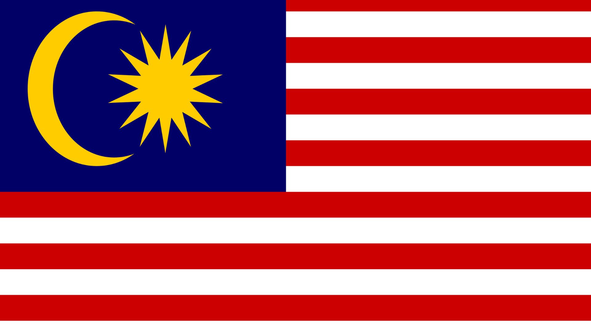 A Bandeira da Malásia tem um design baseado na Bandeira da Companhia Britânica das Índias Orientais. Ela possui 7 listras vermelhas em um campo branco. No canto superior direito uma lua crescente e uma estrela sobre um campo azul.