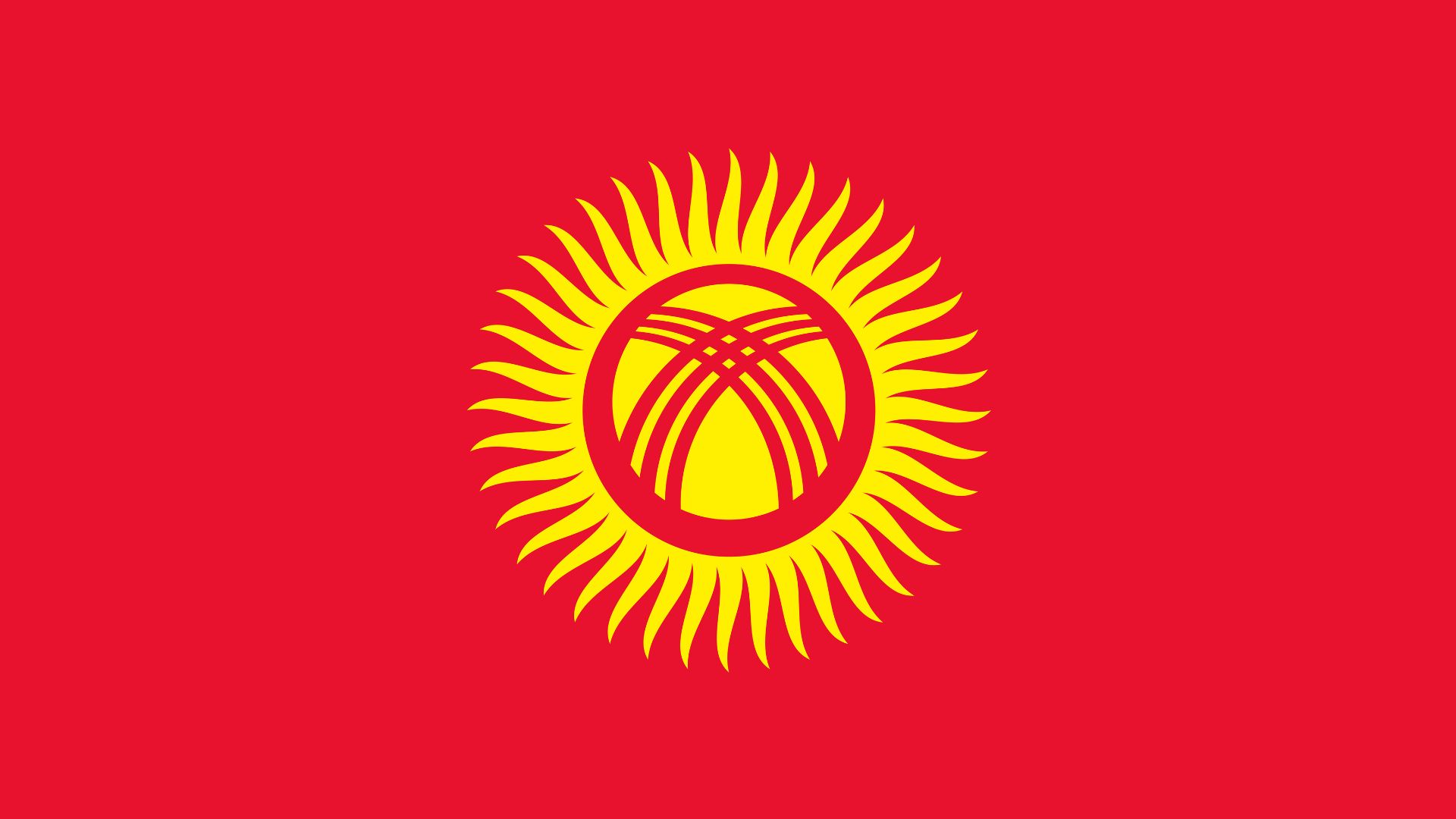 A bandeira do Quirguistão consiste em um retângulo de fundo vermelho com um sol dourado ao centro.