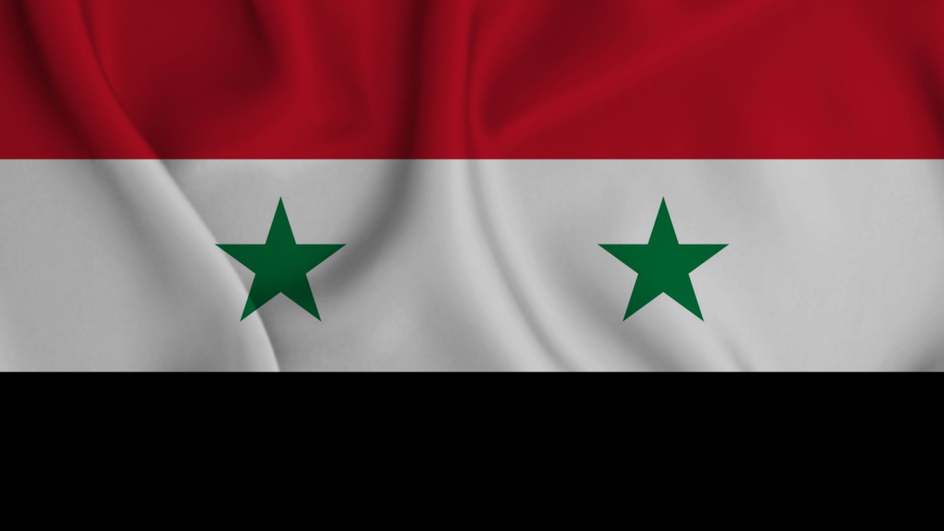 A bandeira da Síria é composta por três cores: vermelho, branco e preto, com duas estrelas verdes, de cinco ângulos de cada um.