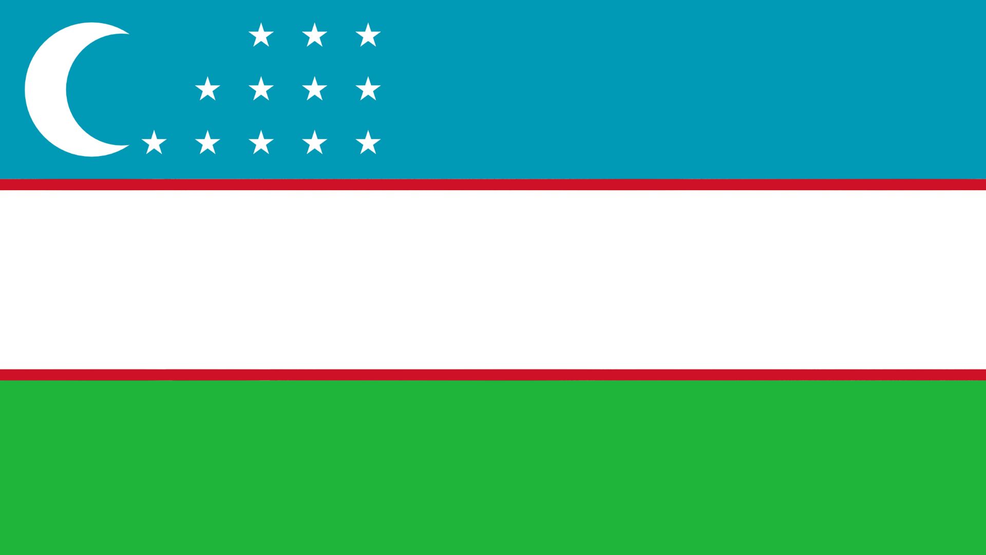 A Bandeira do Uzbequistão possui a lua crescente com 12 estrelas ao seu lado, o que representa o zodíaco. Suas cores são o azul claro, o branco e o verde.