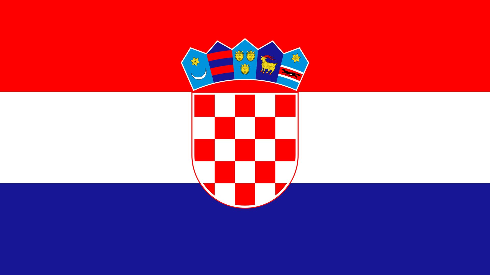 A bandeira da Croácia consiste em um retângulo dividido em três listas horizontais nas cores vermelho, branco e azul. No centro da faixa branca está o brasão de armas da Croácia, que consiste em um escudo do tipo português quadriculado nas cores vermelho e branco.