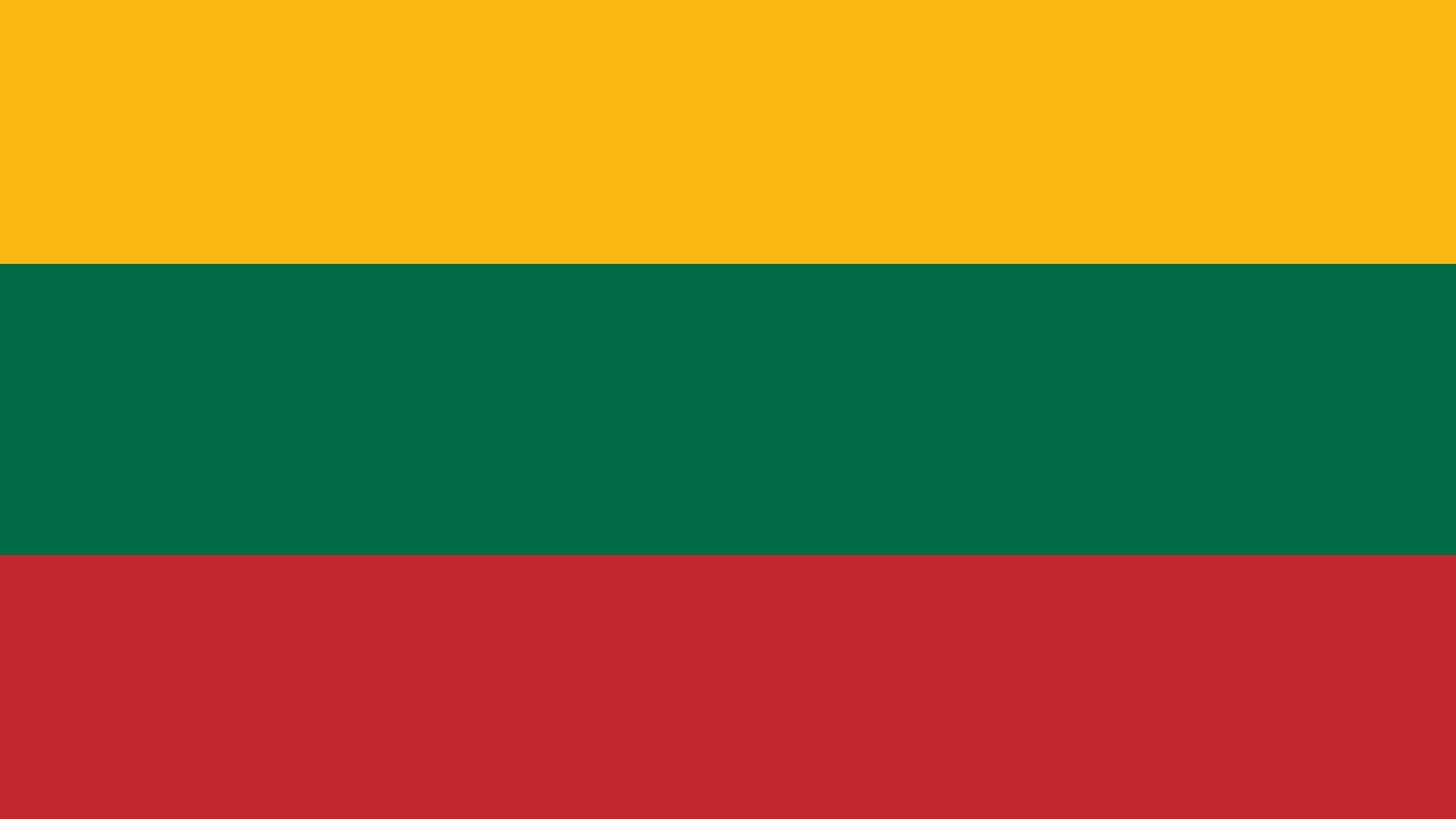 A bandeira da Lituânia consiste em uma tricolor horizontal com as cores amarelo, verde e vermelho.