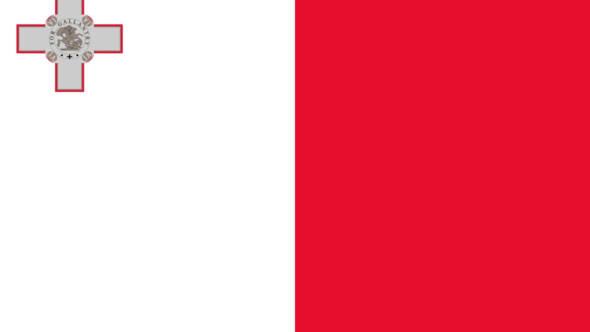 A bandeira da República de Malta é bicolor, dividida com a cor branca próximo a haste e o vermelho na outra ponta e inclui uma representação da Cruz Jorge.