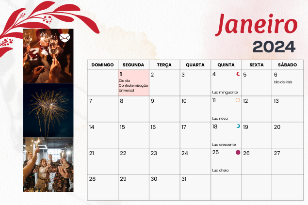 Calendário do mês de Janeiro