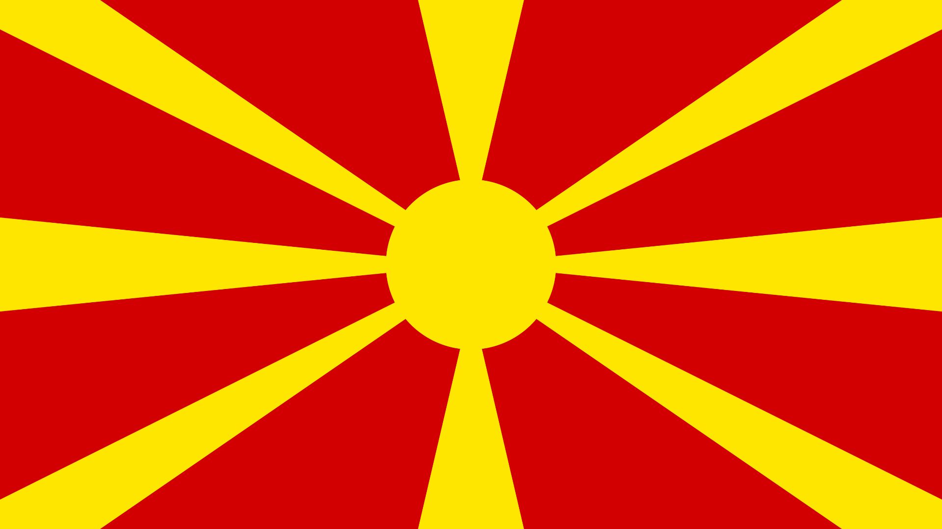 A bandeira nacional da Macedônia do Norte possui uma estrela de ouro de oito pontas sobre fundo vermelho.