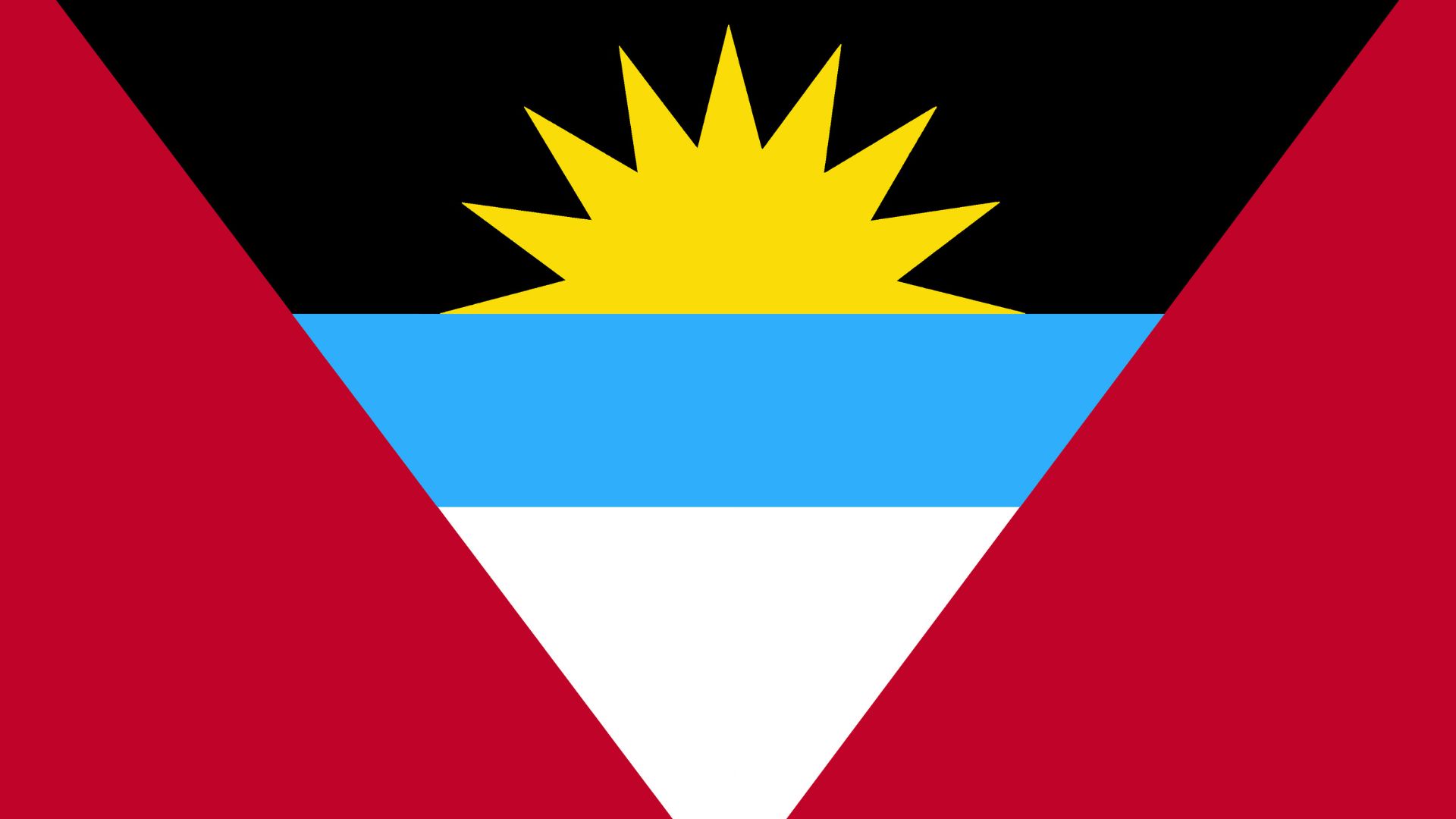 A bandeira nacional de Antigua e Barbuda traz o sol que simboliza o nascimento de uma nova era. O preto, simboliza a ancestralida de África africana do povo, o azul simboliza a esperança e o vermelho simboliza a energia.