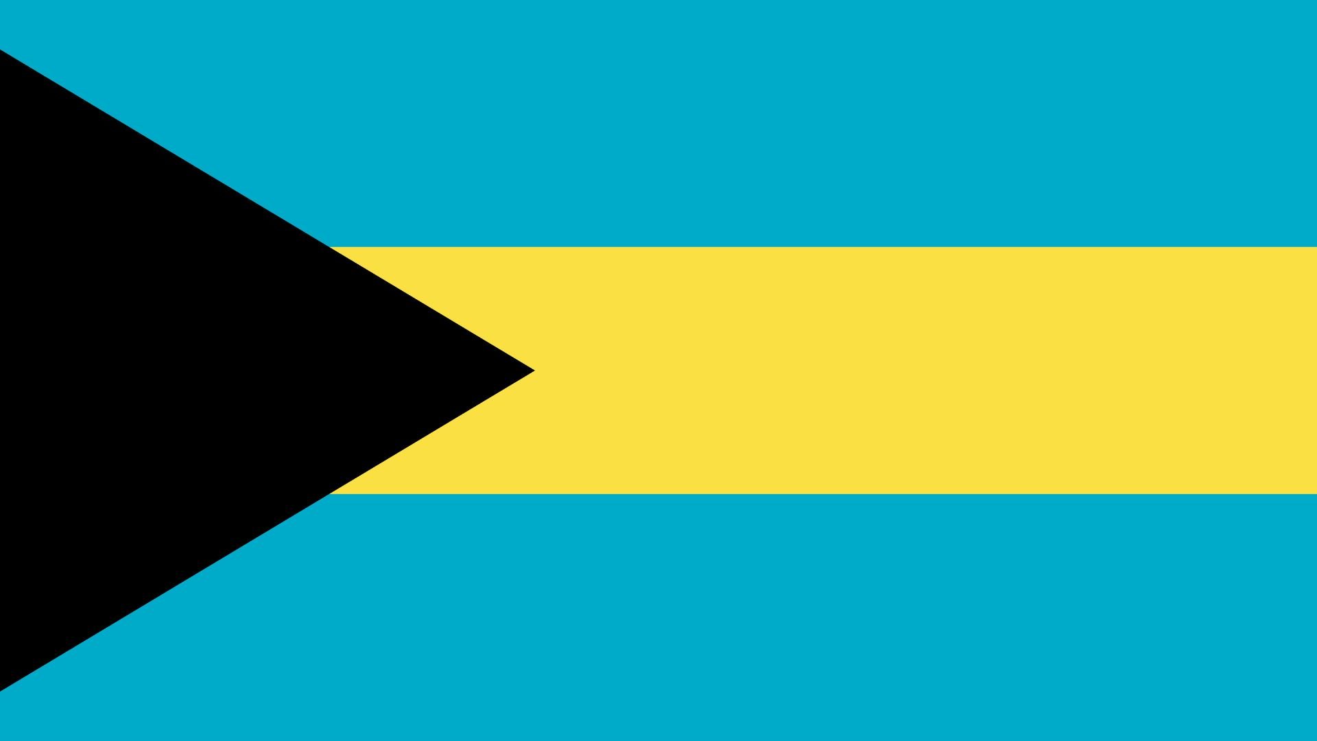 A bandeira nacional das Bahamas consiste de três faixas horizontais, de azul celeste, amarelo e azul celeste, que representam as areias da nação e as águas que a rodeiam.