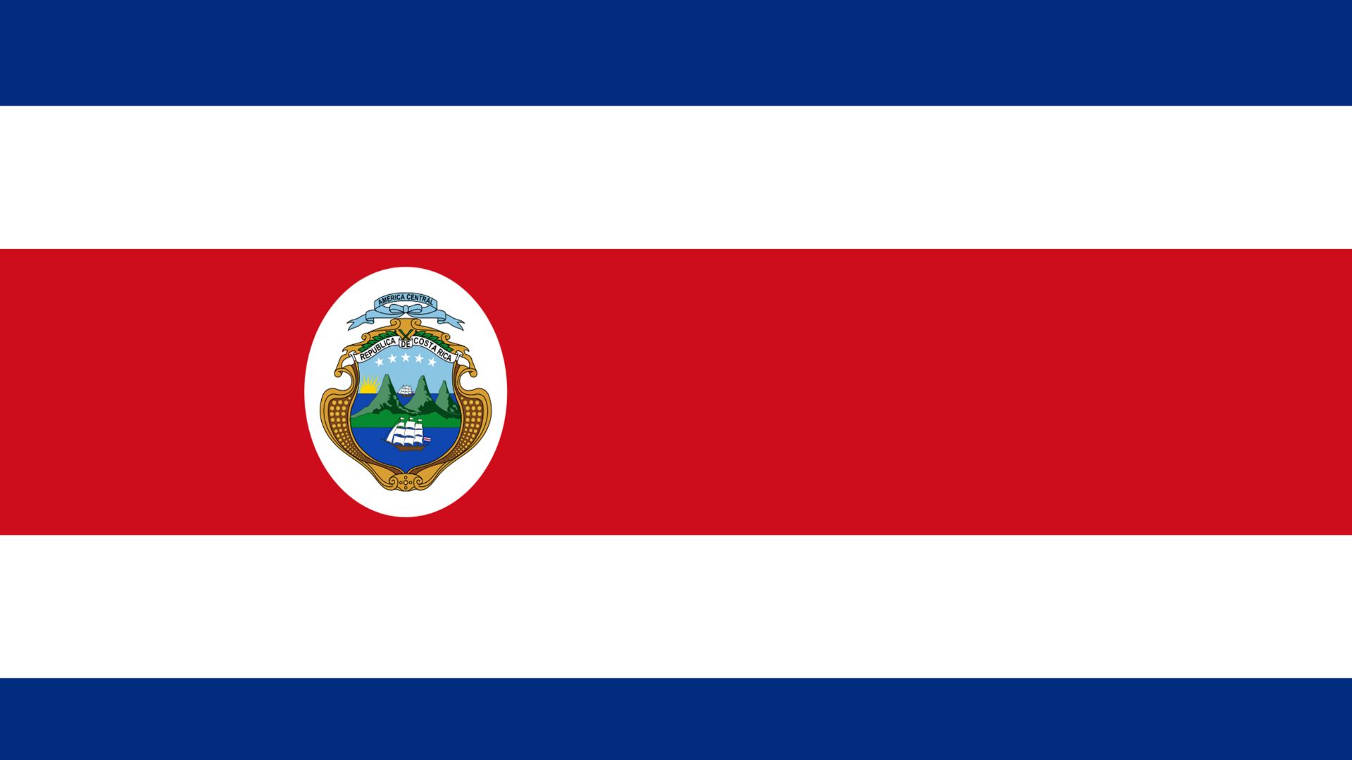 A bandeira da Costa Rica traz as cores azul, branco e vermelho. A cor azul simboliza o céu, a cor branca simboliza paz, a cor vermelha simboliza o sangue derramado pelos mártires e o brasão cheio de armas significa as lutas e guerras do país.