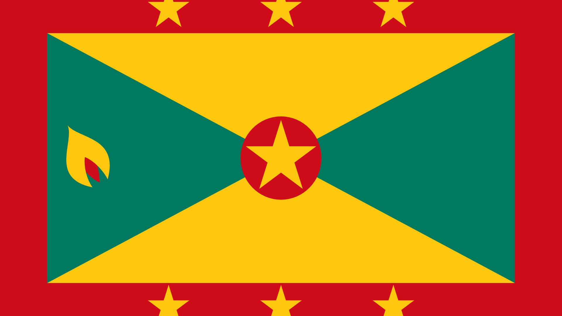 A bandeira de Granada é um dos símbolos oficiais de Granada, um país caribenho. Seis estrelas de cinco pontas amarelas estão distribuídas entre a parte superior e a inferior, sendo três em cada parte.