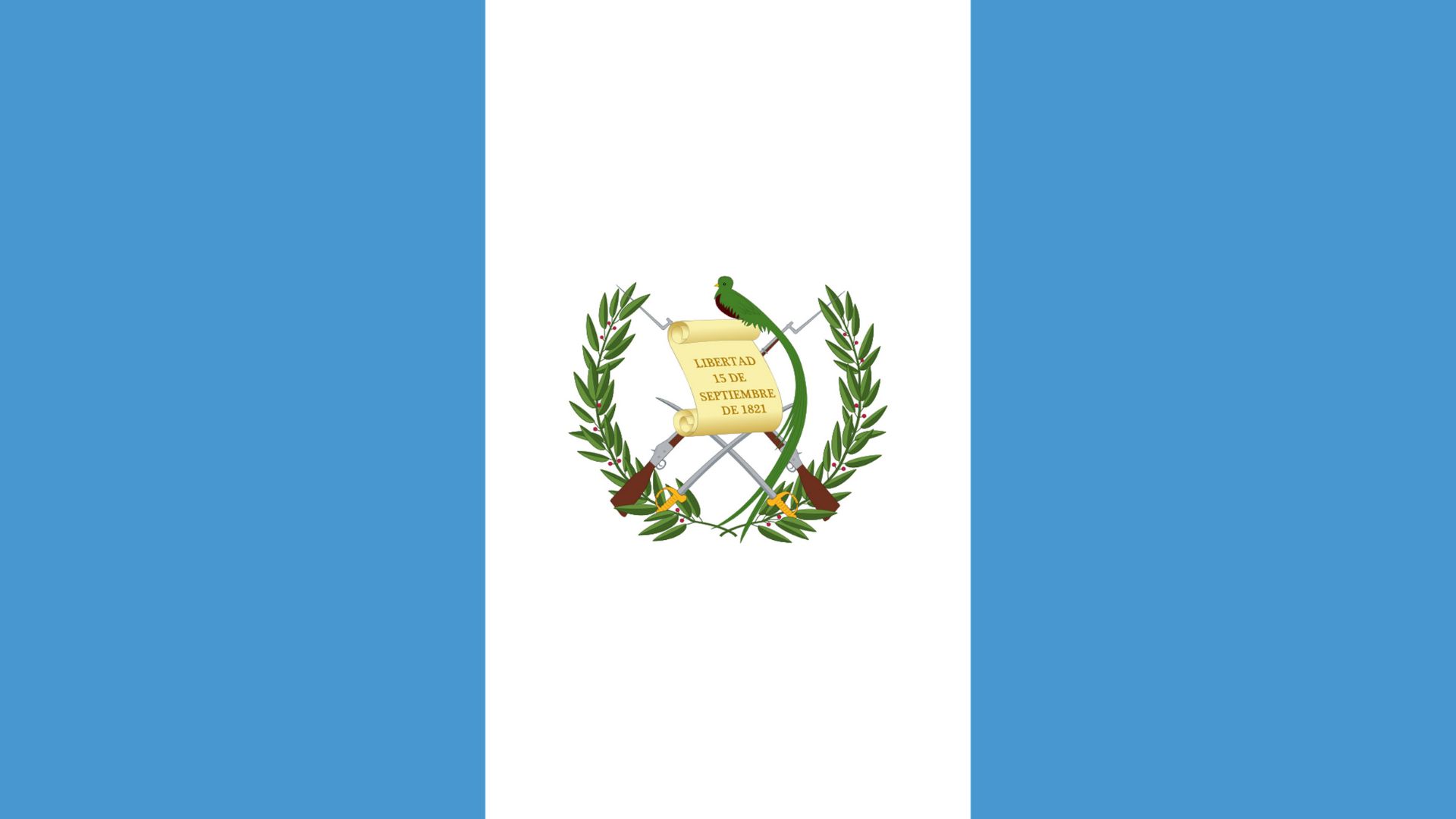A bandeira da Guatemala é composta por duas cores: azul celeste e branco. A faixa branca entre as duas faixas azuis celeste representa a localização da Guatemala como uma terra entre dois oceanos, o Oceano Pacífico e o Oceano Atlântico. A cor branca significa também paz e pureza.