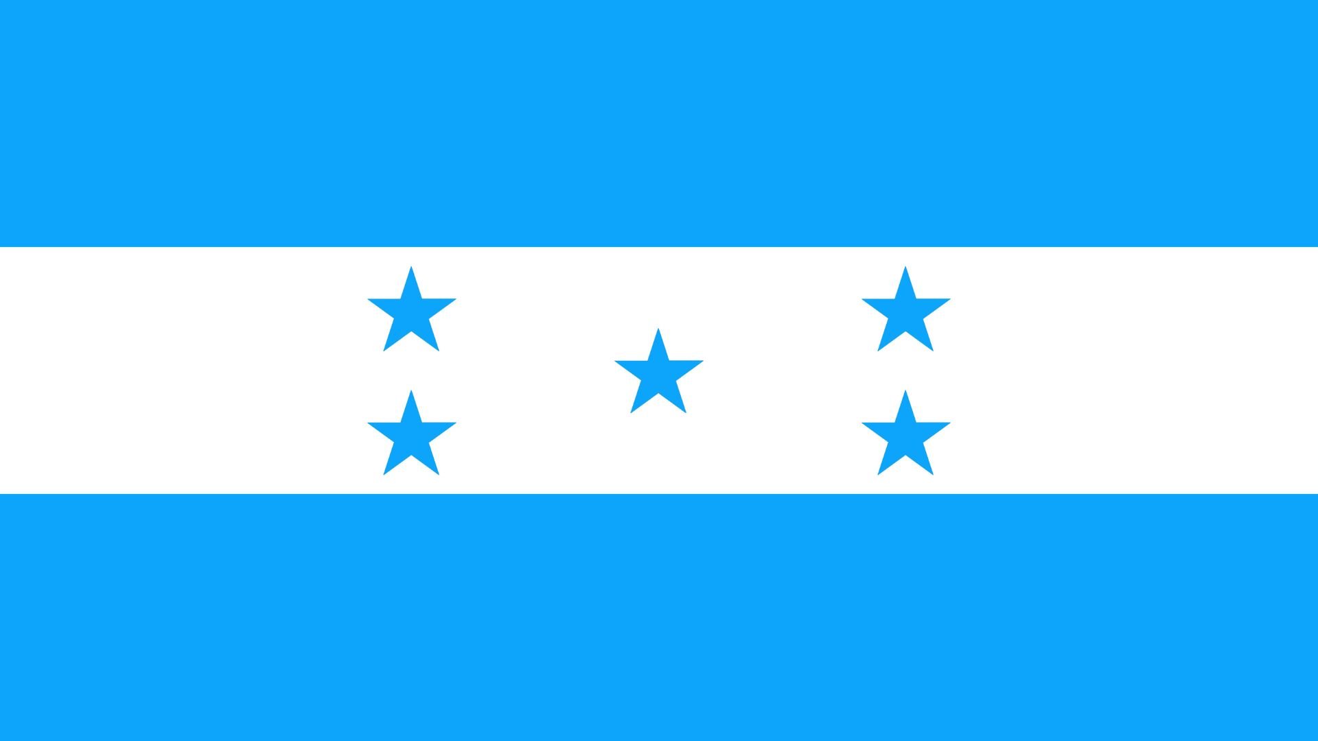 A Bandeira de Honduras consiste em três faixas horizontais iguais na seguinte ordem, de cima para baixo: turquesa, branco e turquesa. Ao centro, sobre a cor branca, há cinco estrelas turquesas.