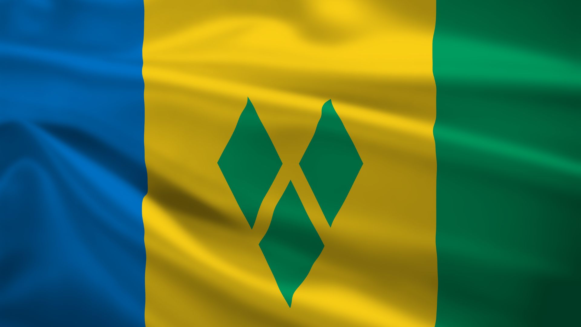 A Bandeira de São Vicente e Granadinas é composta por três listras verticais de cores azul, amarela e verde.