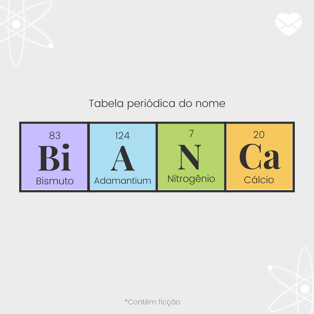 'O significado do nome Bianca na Tabela Períodica: (Bi)smuto, (A)damantium, (N)itrogênio e (Cá)lcio' - Significado do nome Bianca
