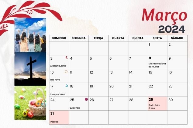 Calendário do mês de março
