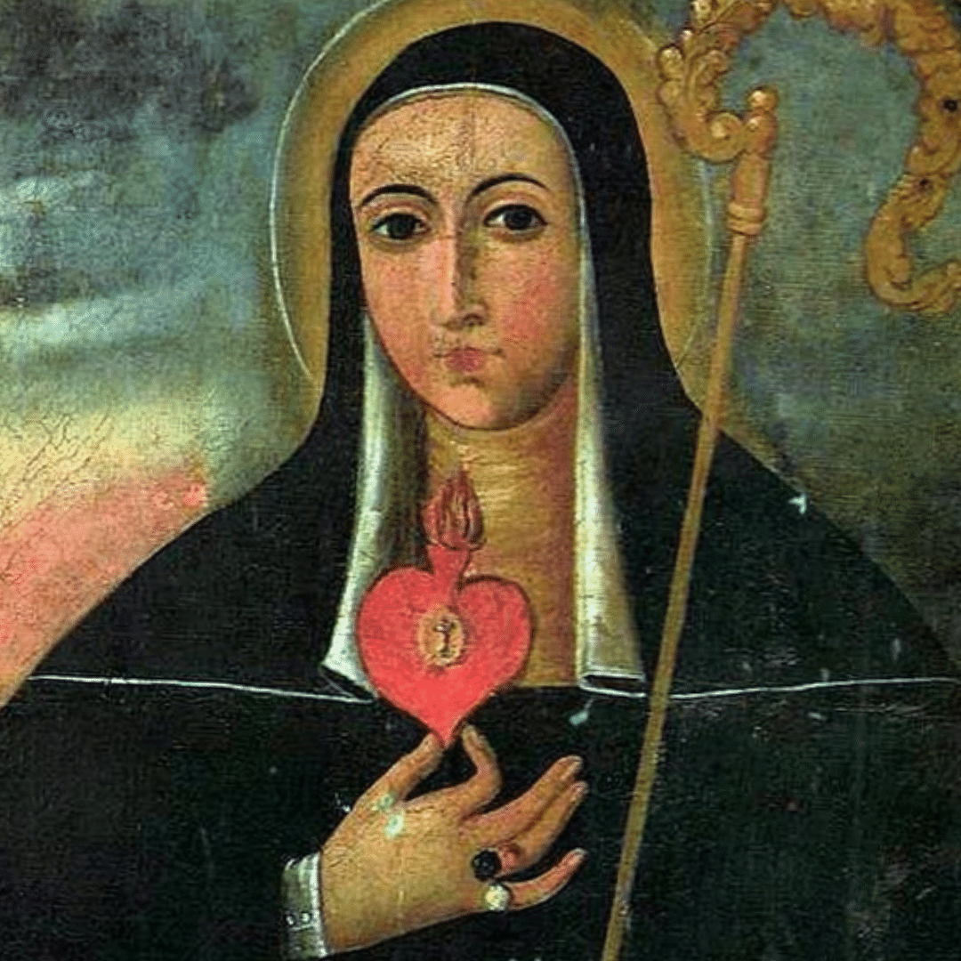 Imagem de Santa Gertrudes de Helfta, em Museu de Arte Sacra da Universidade Federal da Bahia, Salvador (BR).
