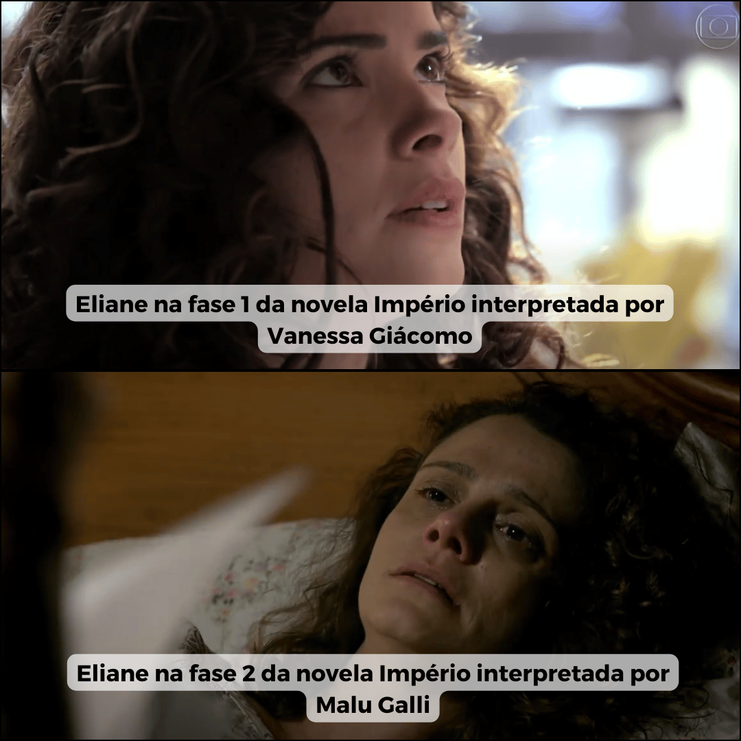 Montagem com fotos das atrizes Vanessa Giácomo e Malu Galli na novela Império da TV Globo.