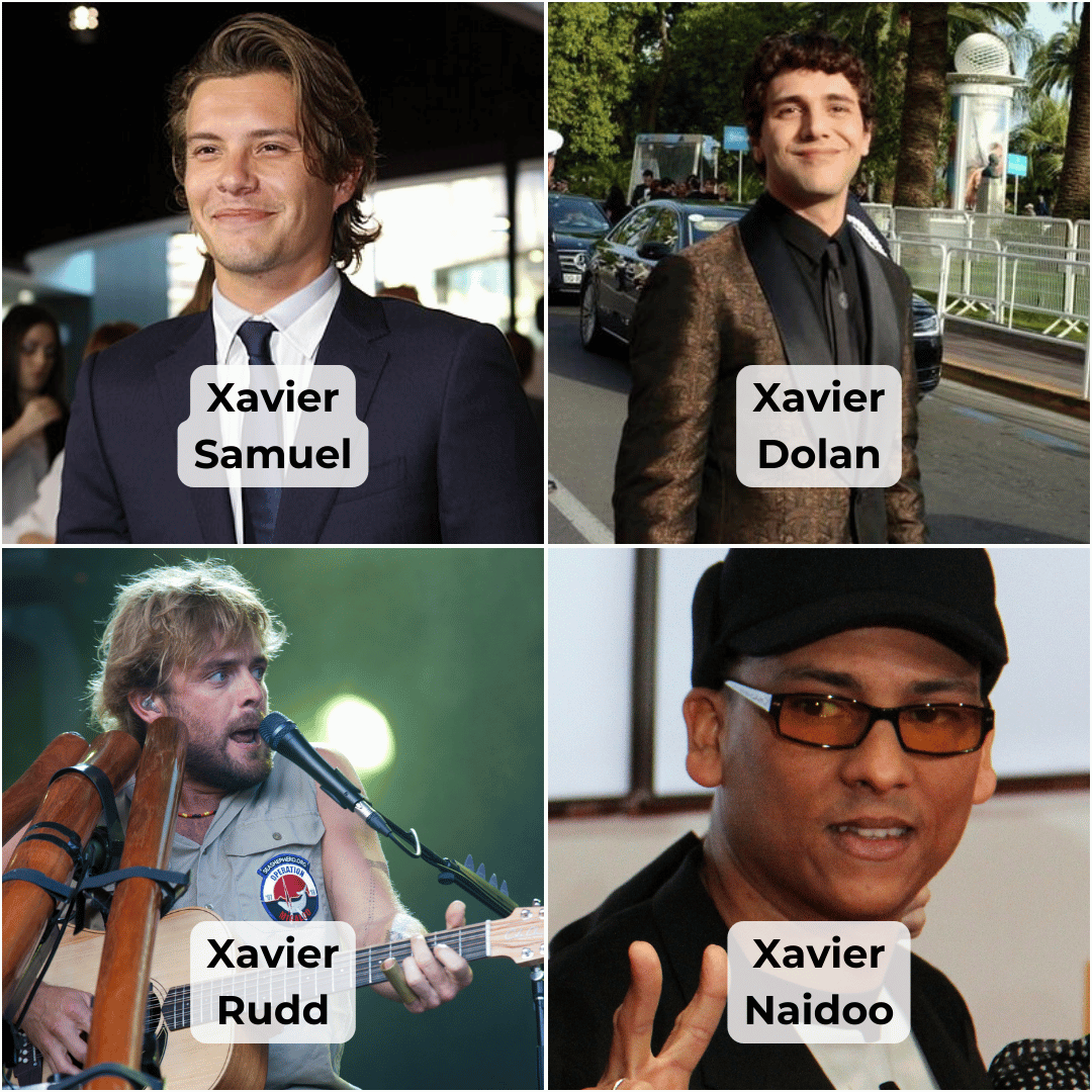 Montagem com fotos de Xavier Samuel, Xavier Dolan, Xavier Rudd e Xavier Naidoo.