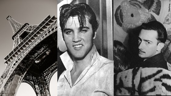 Imagens da Torre Eifeel, Elvis Presley e  do Salvador Dali