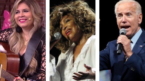 Imagem com três famosos: a cantora Marília Mendonça, a cantora norte-americana Tina Turner e o atual presidente dos EUA Joe Biden