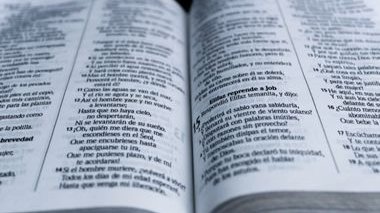 Bíblia aberta, mostrando vários versículos