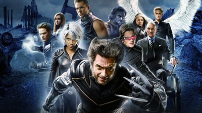 Personagens do X-Men em pôsteres de divulgação.