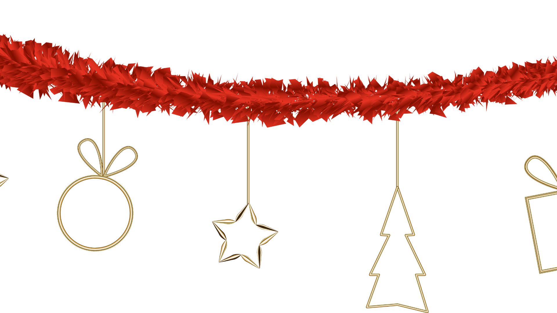 Imagem de um varal decorativo natalino na cor vermelha com pingentes na cor dourada.