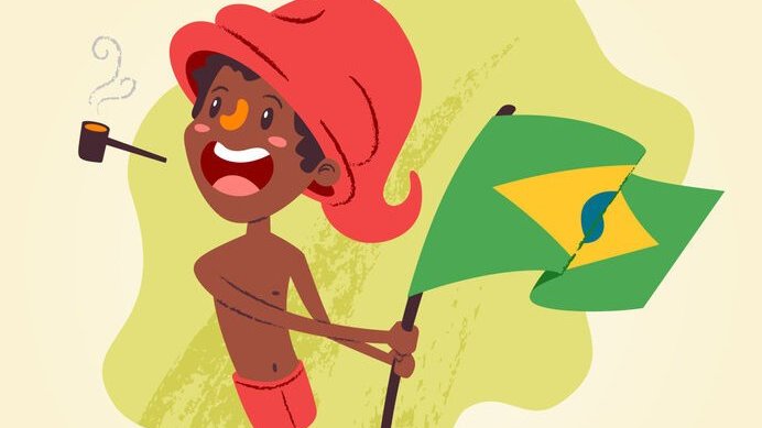 Saci pererê segurando bandeira do Brasil.