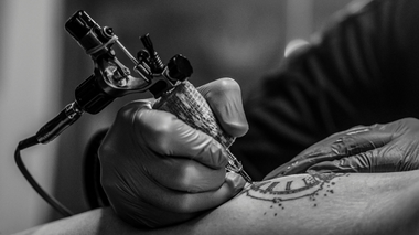 Homem tatuando um braço