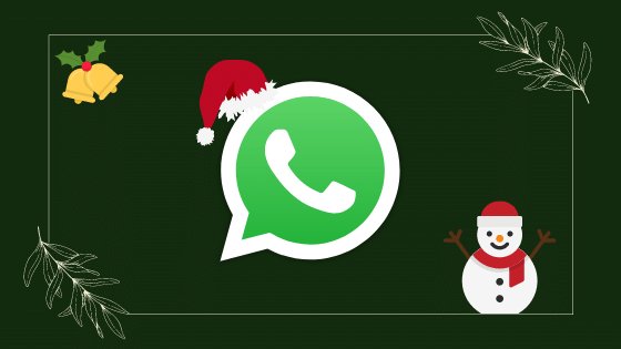 Símbolo do Whatsapp com enfeites de natal em volta e com o fundo verde escuro.