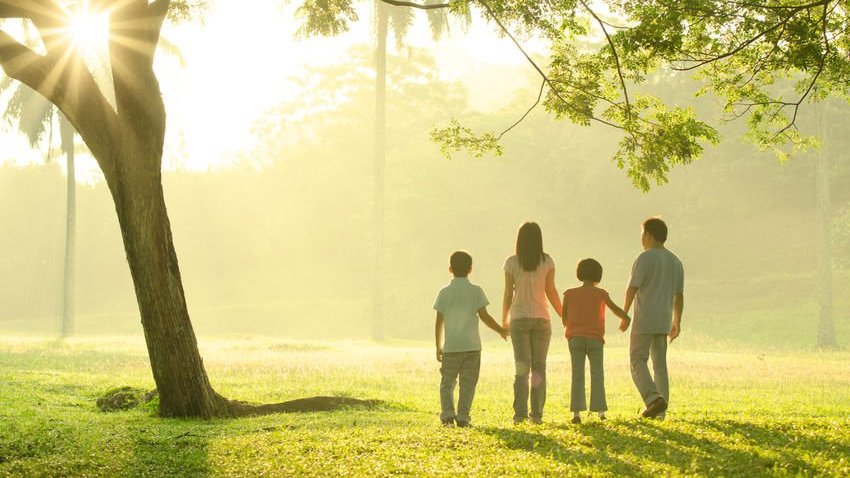 Família em floresta