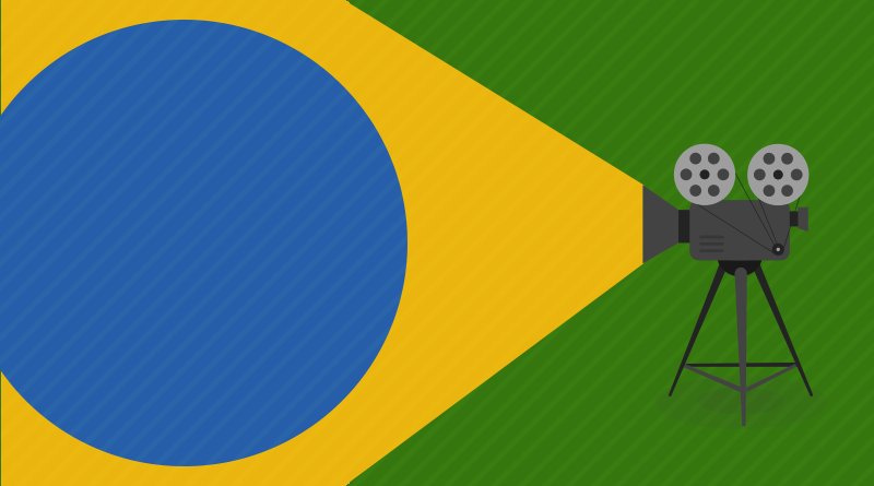 Projetor cinematográfico colocando a Bandeira do Brasil