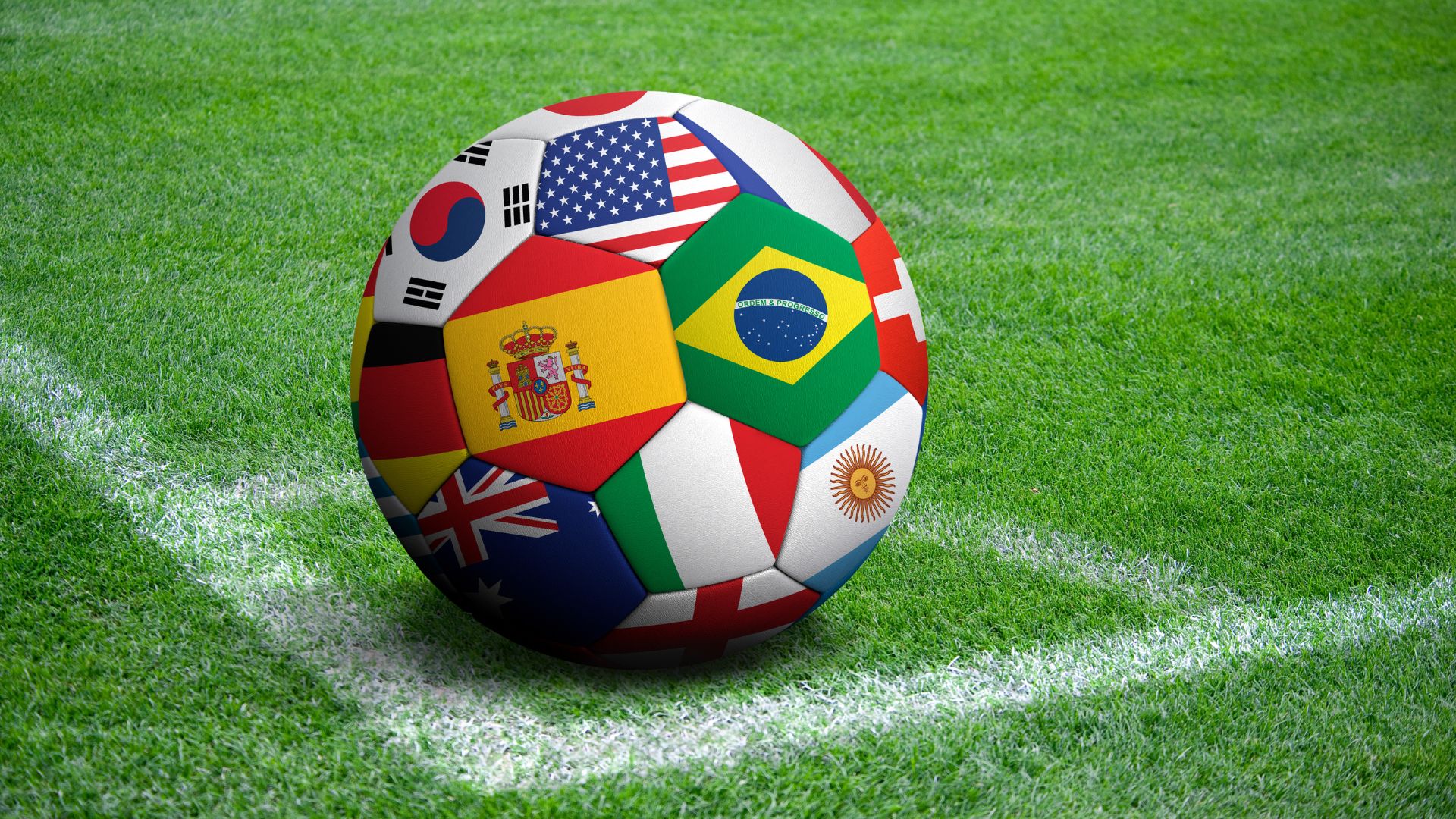 Imagem de uma bola feita com os símbolos de cada país