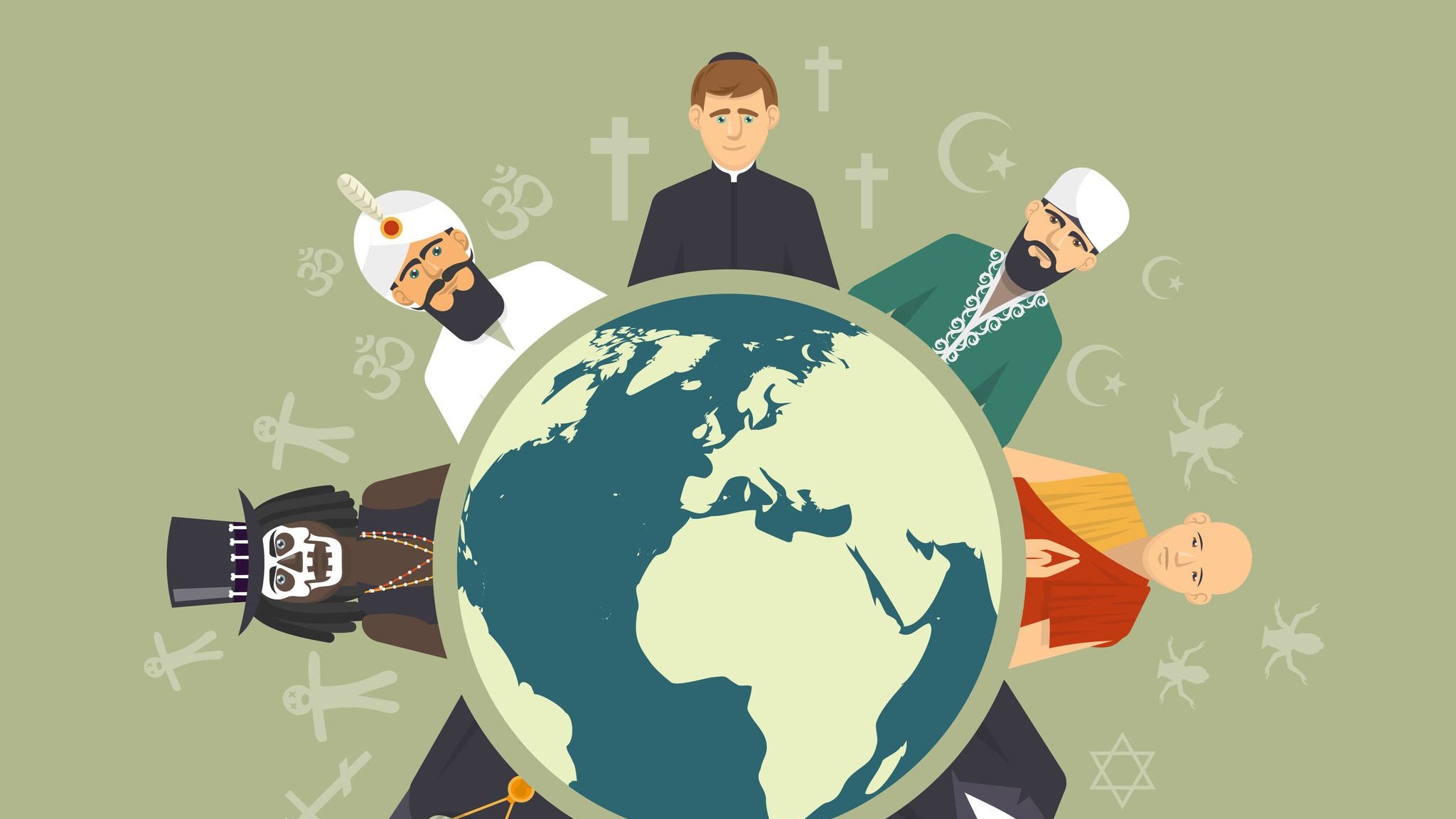 Imagem de diferentes líderes religiosos em volta do planeta