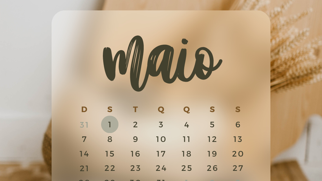 Foto com calendário do mês de Maio.