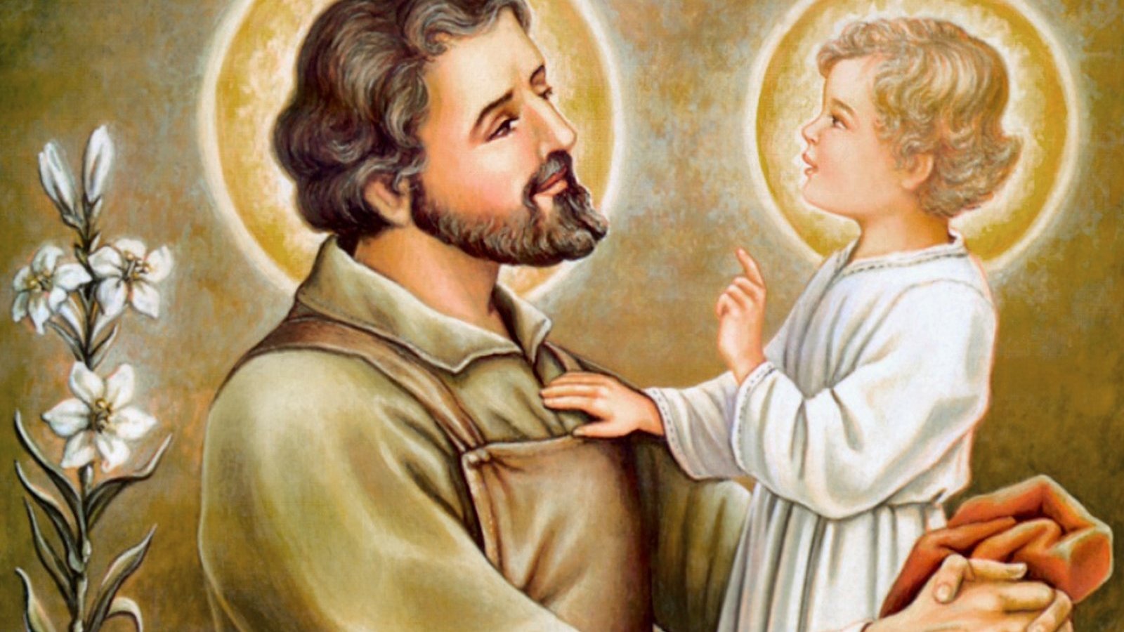 Pintura de São José segurando Jesus criança
