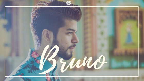 Bruno escrito sobre foto de homem de barba sério olhando para o lado