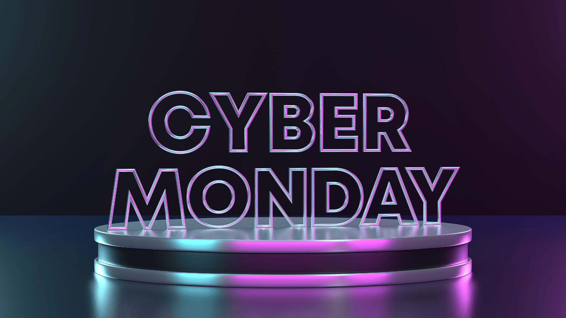Cyber Monday escrito em luzes neon.