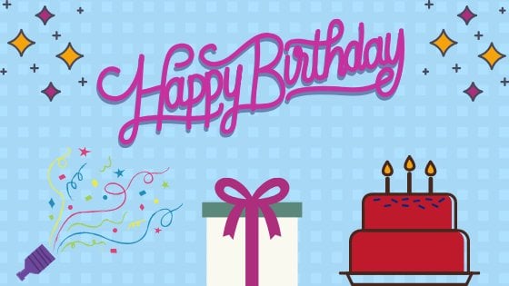 Ilustração de aniversário com escrito: Happy Birthday