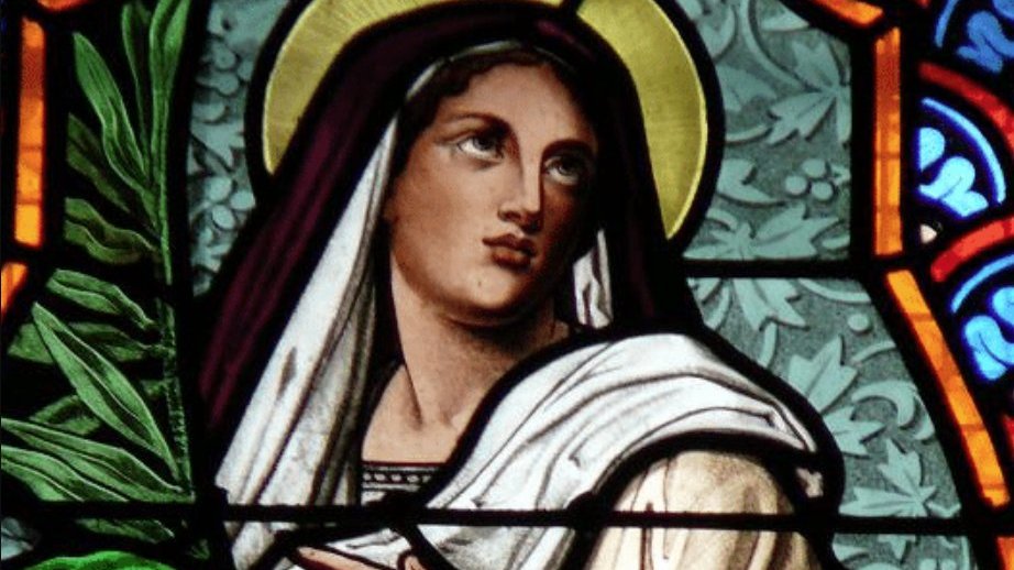 Imagem de Santa Eugênia em vitral.