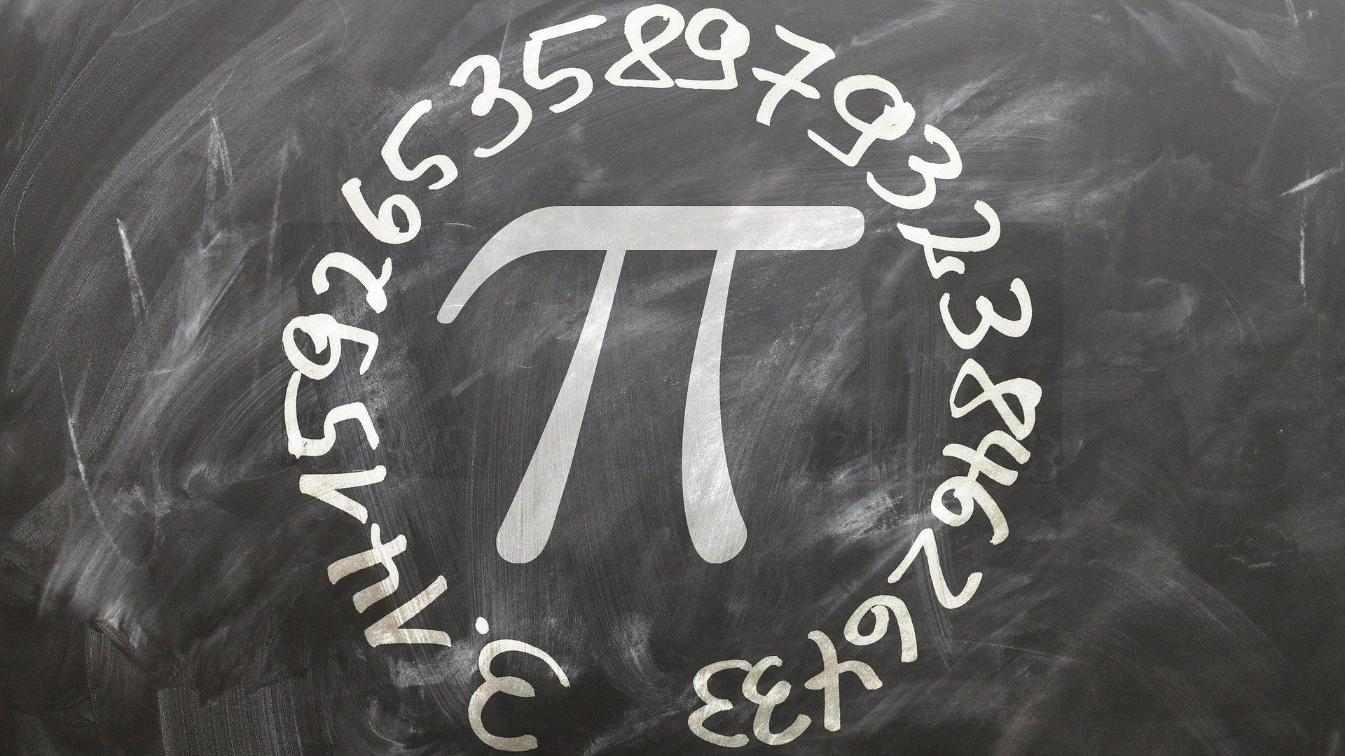 Símbolo do π (Pi) escrito em uma lousa com números em volta.