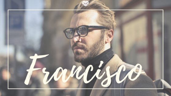 Mensagens Com Amor Homem usando óculos de grau com o nome Francisco escrito em branco