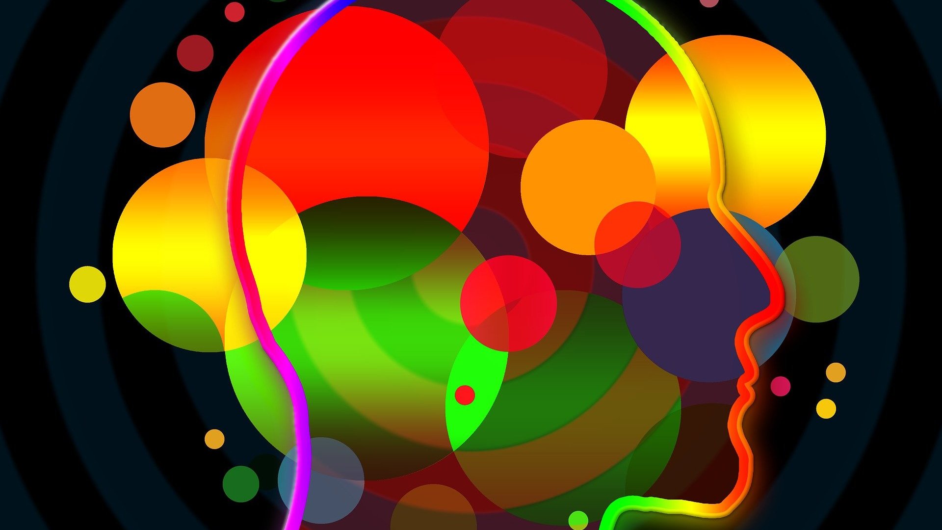 Gerd Altmann/ Pixabay Ilustração gráfica de silhueta de cabeça preenchida por diversas formas coloridas