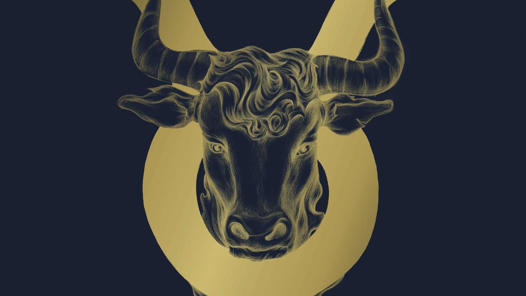 Símbolo do signo de touro nas cores dourado e azul marinho