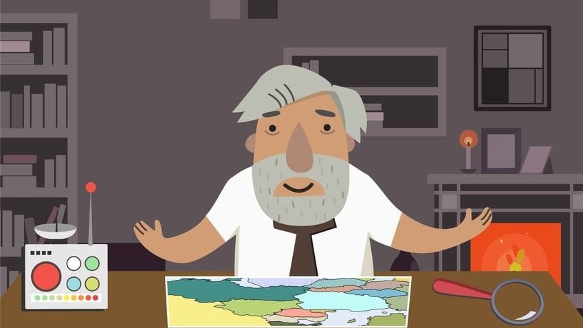 123rf / pinuplap Ilustração de historiador em sua mesa de trabalho