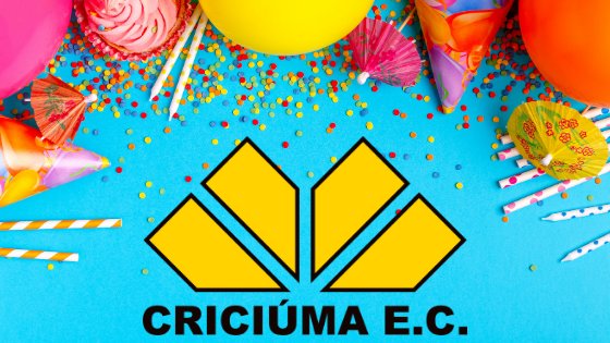Balões de aniversário e artigos de festa com o logo do time de futebol Criciúma