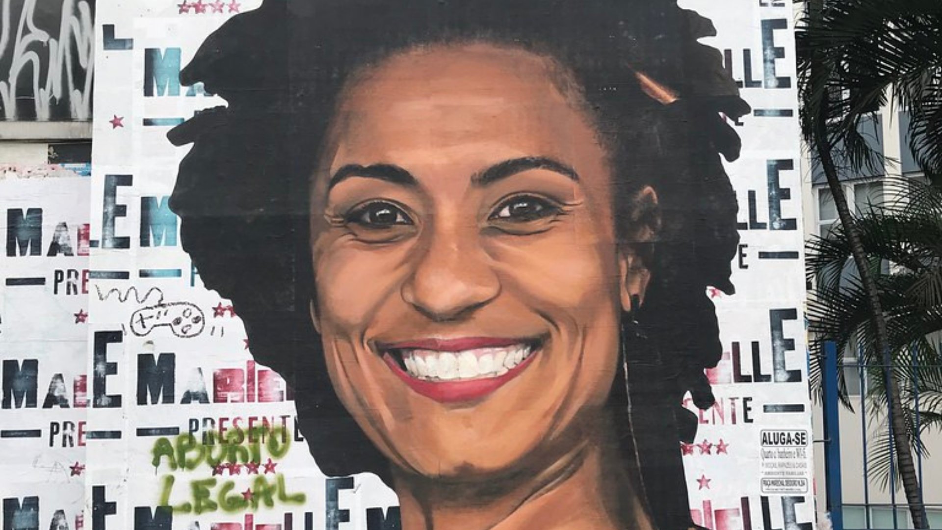 Grafite do rosto de Marielle Franco em uma parede